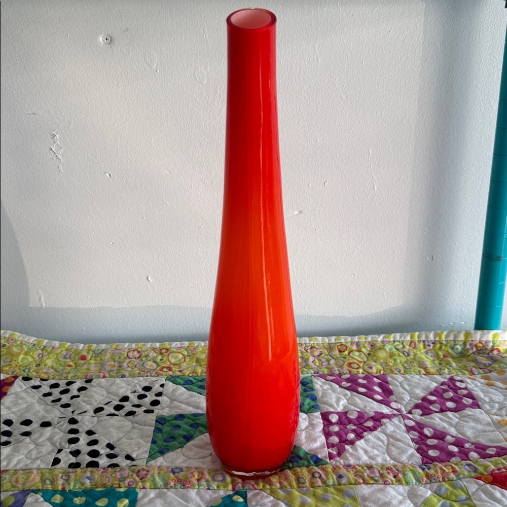 Vintage 1980s Orange Handblown Glass Bud Vase French Souffle a la Bouche - Picture 4 of 5